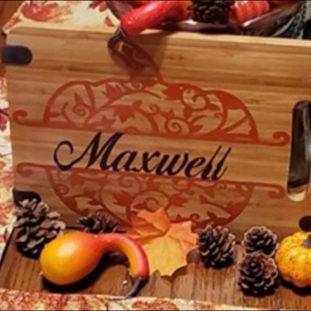 Cutting board with vinyl pumpkin and name
